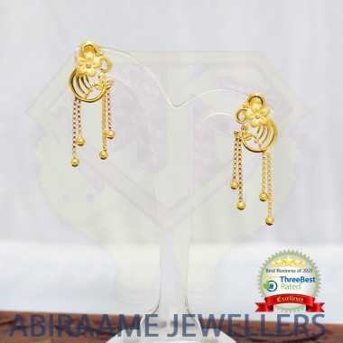 dangle earrings, dangling earrings gold, long dangle earrings, floral dangling earrings, gold floral dangles, abiraame jewellers