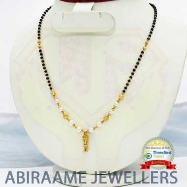 black beads chains, beads necklace, black beads gold chain, beaded jewellery, abiraame jewellers