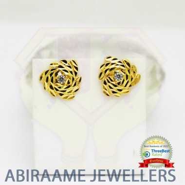 gold earrings, gold earrings latest designs, triangular earrings, gold designer earrings, abiraame jewellers, gold stud earrings