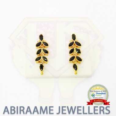 black stone earrings, designer earrings, abiraame jewellers, black stone earrings gold