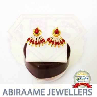 red stone earrings, red stone gold earrings, red stone earrings in gold, traditional red stone earrings