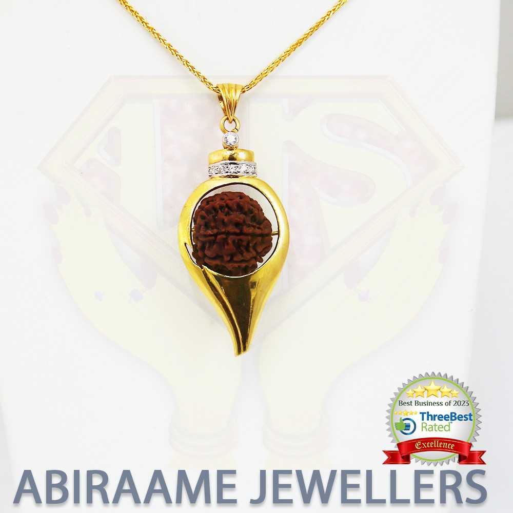 gold conch, 7 face rudraksha, rudraksha pendant, rudraksha locket, buy online, 22k gold, abiraame jewellers