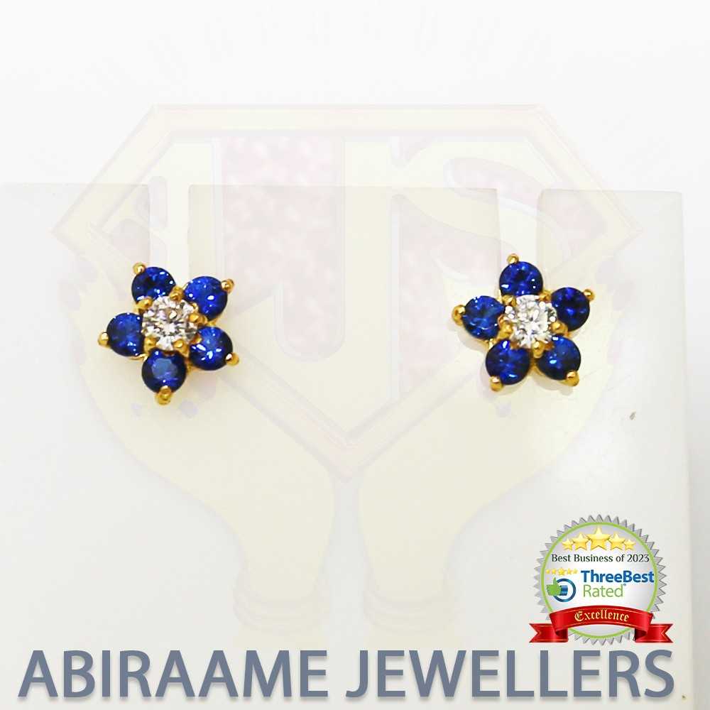 4-Stone Blue Sapphire Stud Earrings 18k White Yellow Gold-baongoctrading.com.vn