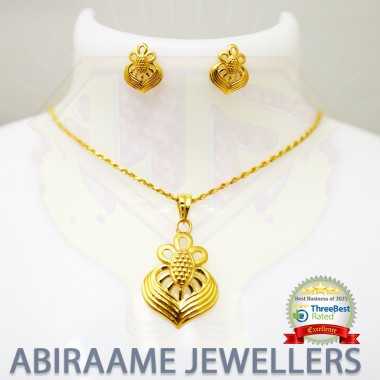 pendant and earrings set, pendant earrings, pendant set with earrings, gold pendant set with earrings, abiraame jewellers