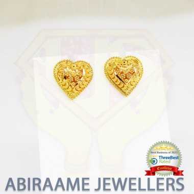 fancy earring, heart earrings, heart shaped gold earrings, Abiraame Jewellers, gold heart earrings